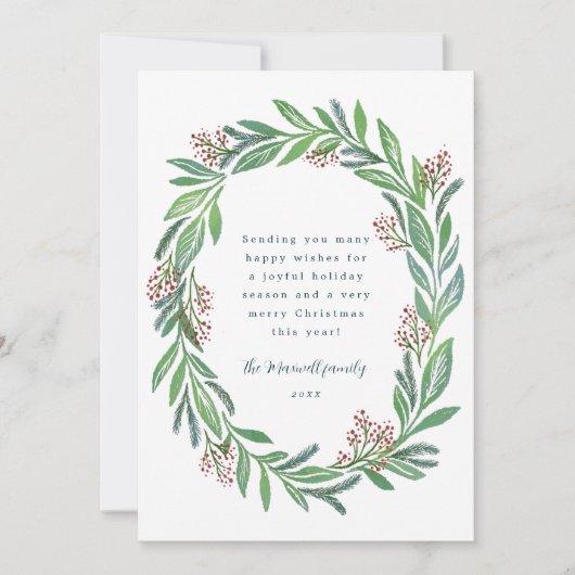 ブルーグリーン図解入りの、写真付きのフローラリース写真 シーズンカード (正面)