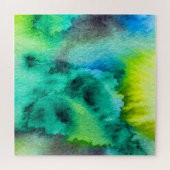 ブルーグリーン大理石の水彩画 ジグソーパズル (横)