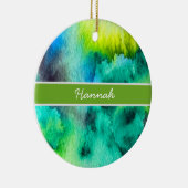 ブルーグリーン大理石の水彩画 セラミックオーナメント (右)