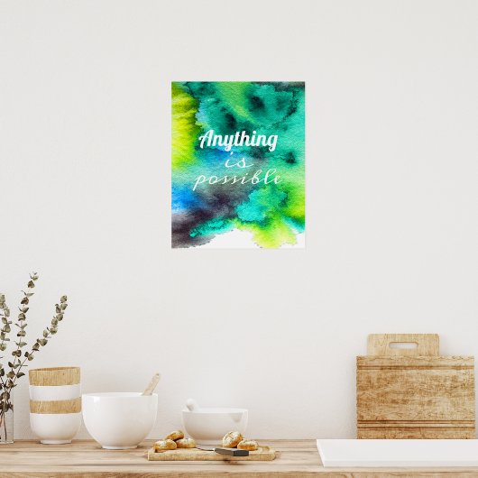 ブルーグリーン大理石の水彩画 ポスター (キッチン)