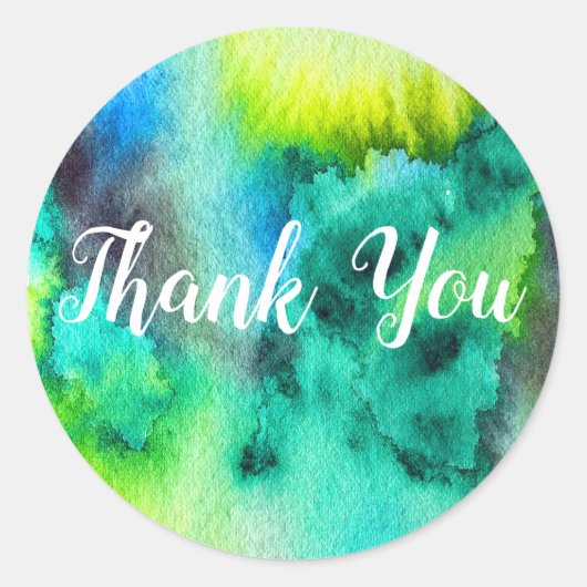 ブルーグリーン大理石の水彩画 ラウンドシール (正面)