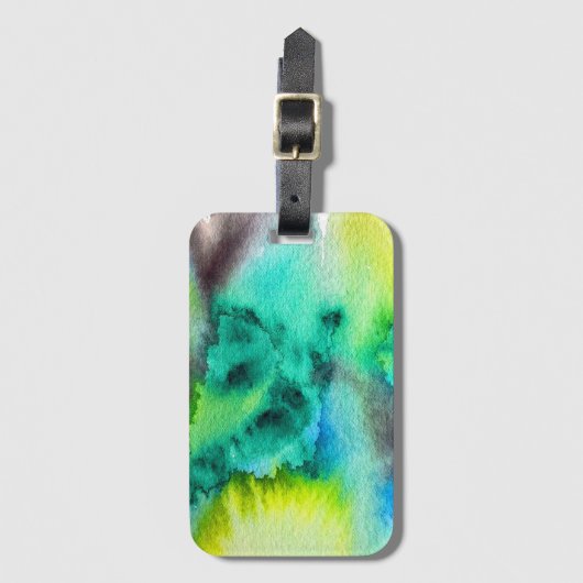 ブルーグリーン大理石の水彩画 ラゲッジタグ (正面縦)