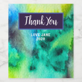 ブルーグリーン大理石の水彩画 ワインラベル (シングルラベル)