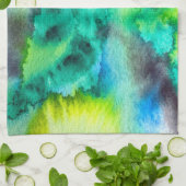 ブルーグリーン大理石絞り染めの水色 キッチンタオル (折り畳み)