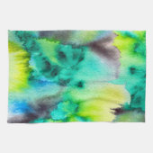 ブルーグリーン大理石絞り染めの水色 キッチンタオル (横)