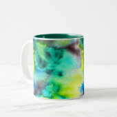 ブルーグリーン大理石絞り染めの水色 ツートーンマグカップ (正面左)