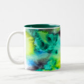ブルーグリーン大理石絞り染めの水色 ツートーンマグカップ (左)