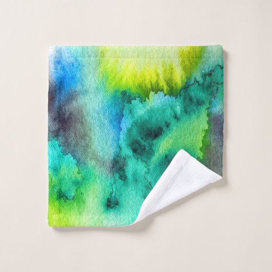 ブルーグリーン大理石絞り染めの水色 バスタオルセット (ウォッシュタオル)