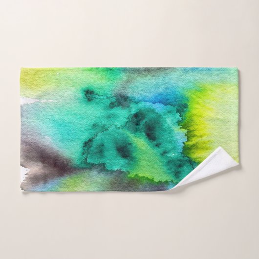 ブルーグリーン大理石絞り染めの水色 バスタオルセット (ハンドタオル)