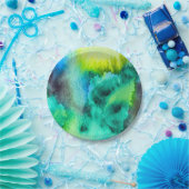 ブルーグリーン大理石絞り染めの水色 ペーパープレート (パーティー)