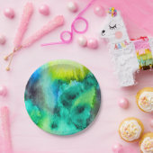 ブルーグリーン大理石絞り染めの水色 ペーパープレート (パーティー)