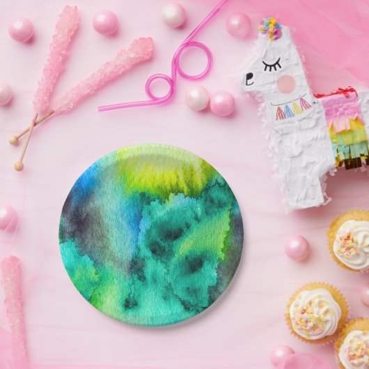 ブルーグリーン大理石絞り染めの水色 ペーパープレート (パーティー)