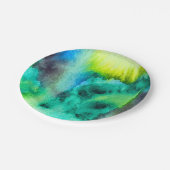 ブルーグリーン大理石絞り染めの水色 ペーパープレート (アングル)