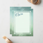 ブルーグリーン大理石縁ど ノートカード (正面/裏面インサイチュ)