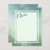 ブルーグリーン大理石縁ど ノートカード (正面/裏面)