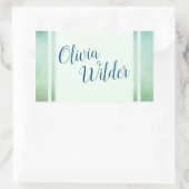 ブルーグリーン大理石縁ど 長方形シール (バッグ)