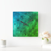ブルーグリーン大理石、レインボーアート スクエア壁時計 (ホーム)