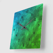 ブルーグリーン大理石、レインボーアート スクエア壁時計 (傾斜)