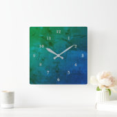 ブルーグリーン大理石、レインボーアート スクエア壁時計 (ホーム)