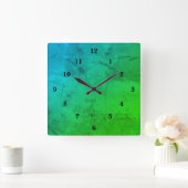 ブルーグリーン大理石、レインボーアート スクエア壁時計 (ホーム)
