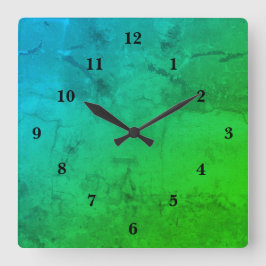 ブルーグリーン大理石、レインボーアート スクエア壁時計