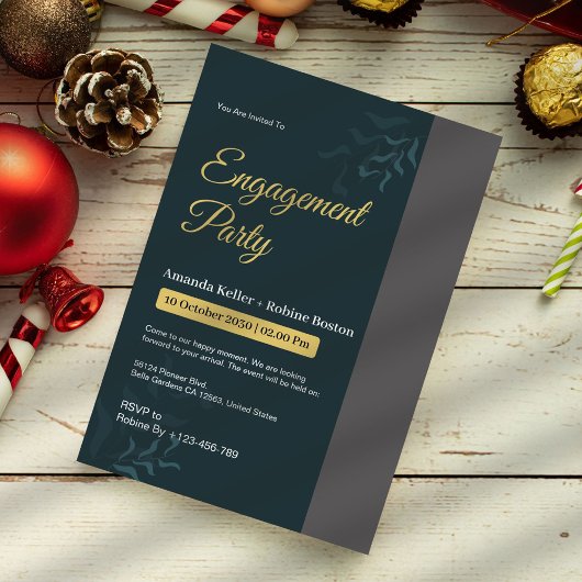 ブルーグリーン婚約パーティ 招待状