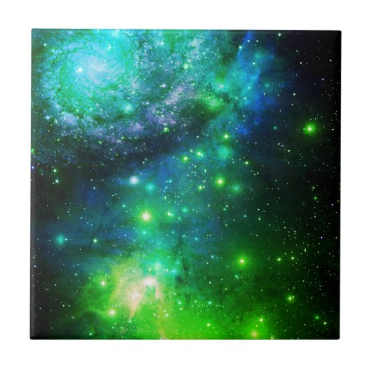 ブルーグリーン宇宙スター銀河系 タイル (正面)