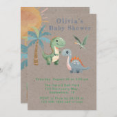 ブルーグリーン恐竜の男の子の赤ちゃんシャワー 招待状 (正面/裏面)