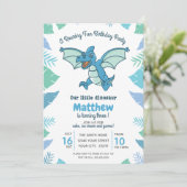 ブルーグリーン恐竜キッズバースデーパーティー 招待状 (スタンド正面)