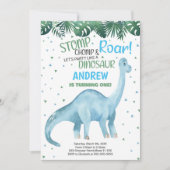 ブルーグリーン恐竜誕生日招待状 招待状 (正面)