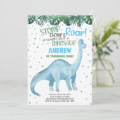 ブルーグリーン恐竜誕生日招待状 招待状 (スタンド正面)