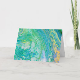 ブルーグリーン抽象芸術アクリル系流体アート カード