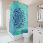 ブルーグリーン抽象芸術マンダラゼン シャワーカーテン (インサイチュ)