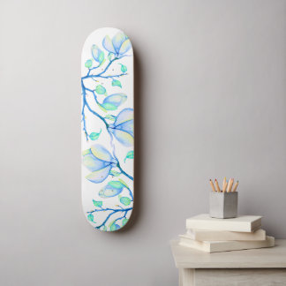 ブルーグリーン水彩モクレンの枝の植物画 スケートボード