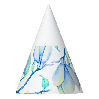 ブルーグリーン水彩モクレンの枝の植物画 パーティーハット