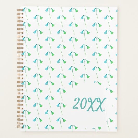 ブルーグリーン水彩植物野花 プランナー手帳 (正面)