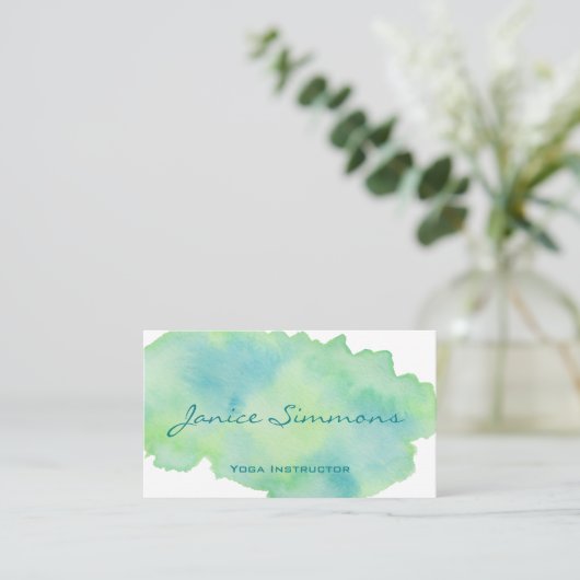 ブルーグリーン水彩洗浄ビジネスカード 名刺 (スタンド正面)