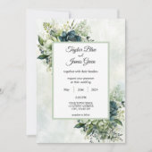 ブルーグリーン水彩花結婚式招待状 招待状 (正面)