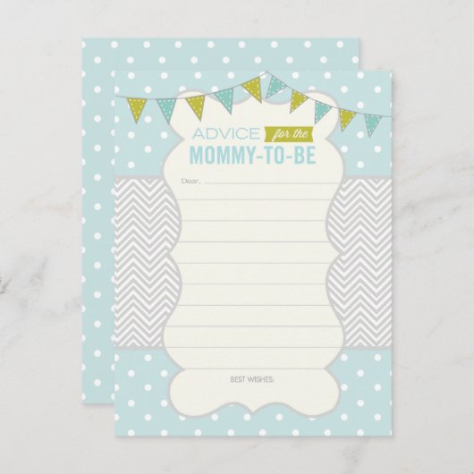 ブルーグリーン水玉模様ベビーシャワーアドバイスカード アドバイスカード (正面/裏面)