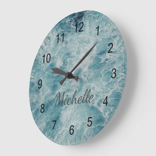 ブルーグリーン海サマービーチウェーブカスタムズ ラージ壁時計 (傾斜)