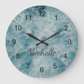 ブルーグリーン海サマービーチウェーブカスタムズ ラージ壁時計 (正面)