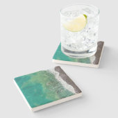 ブルーグリーン海ショアビュー ストーンコースター (横)