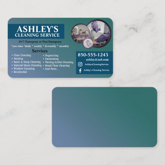 ブルーグリーン清掃サービス名刺 名刺 (正面/裏面)