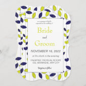 ブルーグリーン熱帯葉結婚ズ 招待状 (正面/裏面)