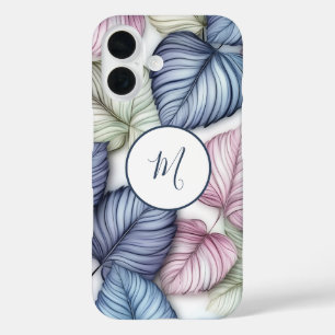ブルーグリーン熱帯離れパターンモノグラム iPhone 16ケース
