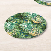 ブルーグリーン熱帯離れ産パインゴ ラウンドペーパーコースター (アングル)
