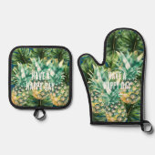 ブルーグリーン熱帯離れ産パインゴ 鍋つかみ&鍋敷きセット (正面)