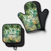 ブルーグリーン熱帯離れ産パインゴ 鍋つかみ&鍋敷きセット (正面/裏面)