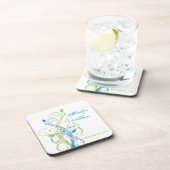 ブルーグリーン白フローラ結婚のコースターセット(6) コースター (右側)