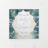 ブルーグリーン素朴金ゴールドシック結婚フォレストズ 三つ折り招待状 (カバー)